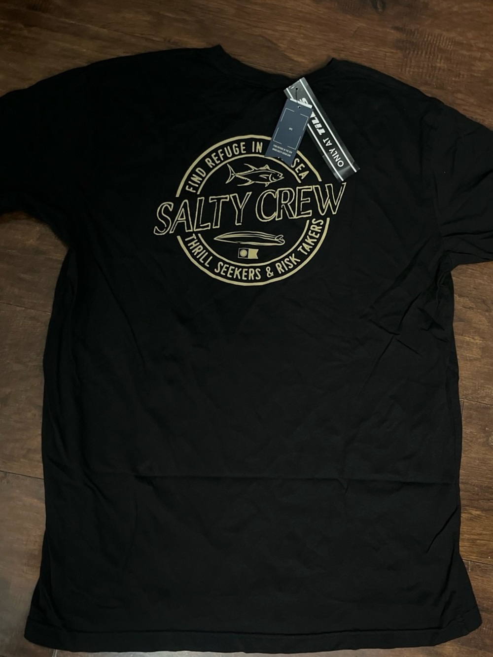 Salty Crew Black Short Sleeve Tee with Gold Emblem